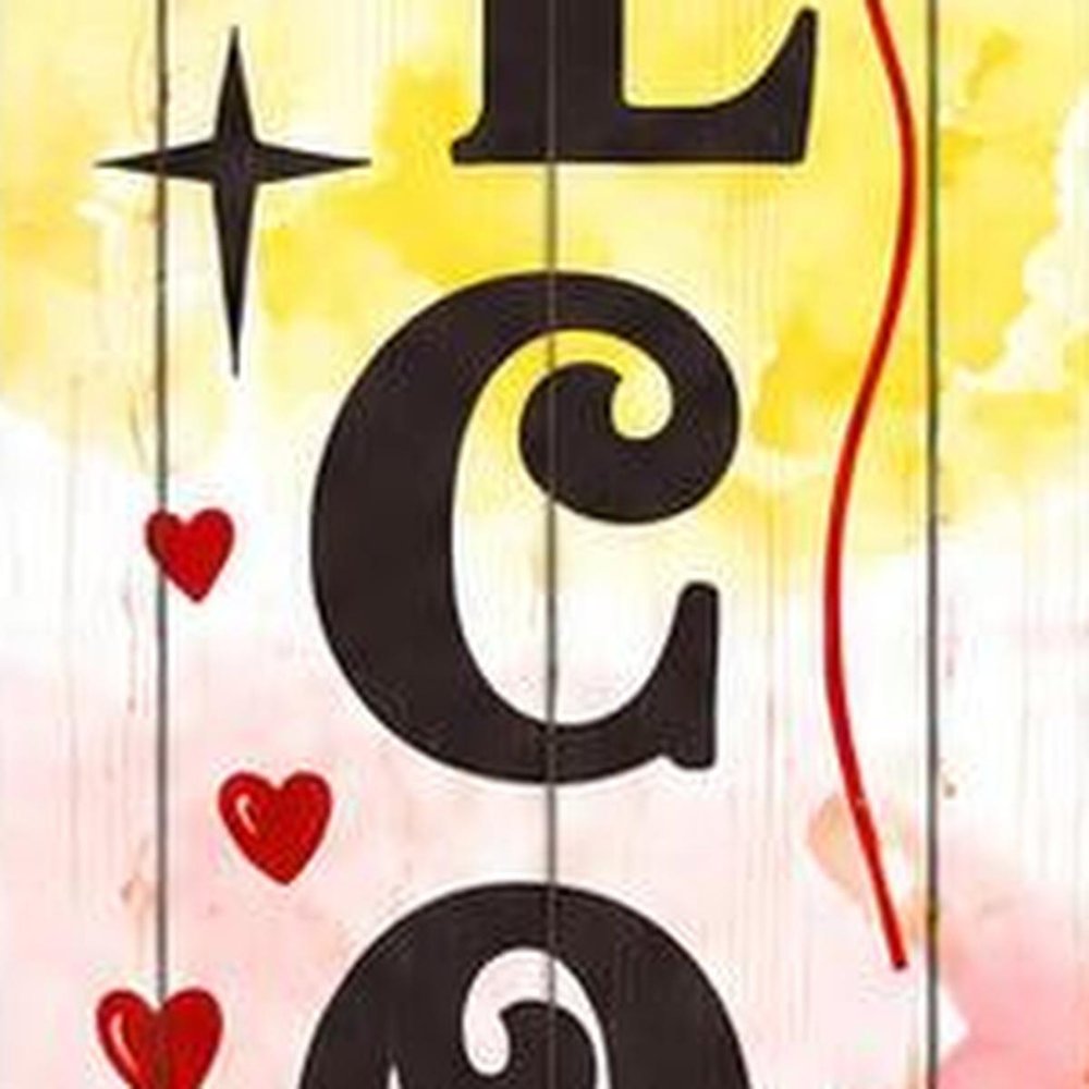 46" Charcoal White Red And Yellow Solid Wood Welcome Porch Sign