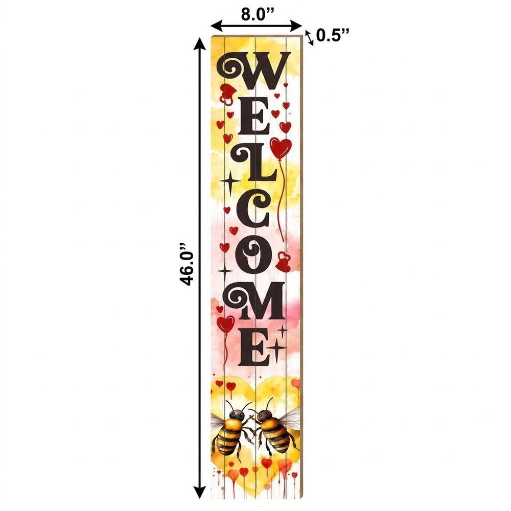 46" Charcoal White Red And Yellow Solid Wood Welcome Porch Sign