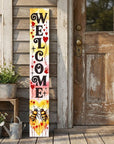 46" Charcoal White Red And Yellow Solid Wood Welcome Porch Sign