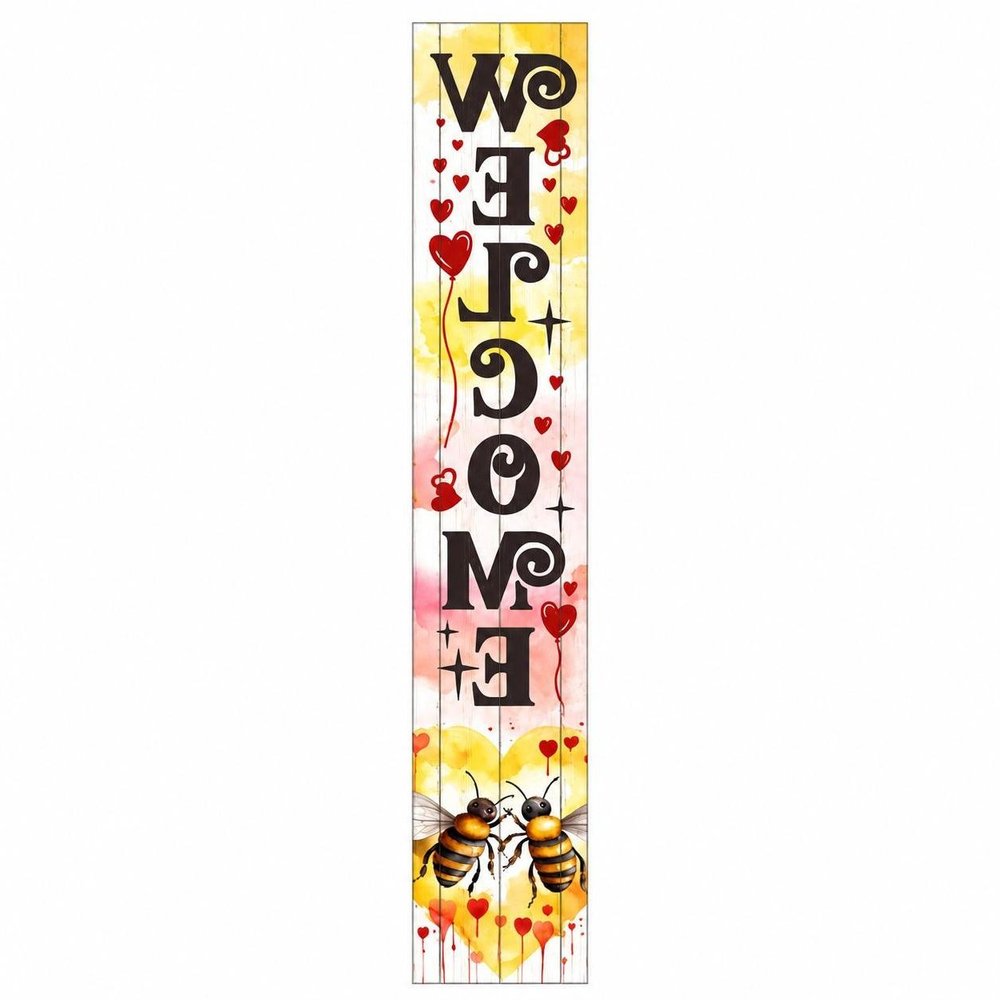 46" Charcoal White Red And Yellow Solid Wood Welcome Porch Sign