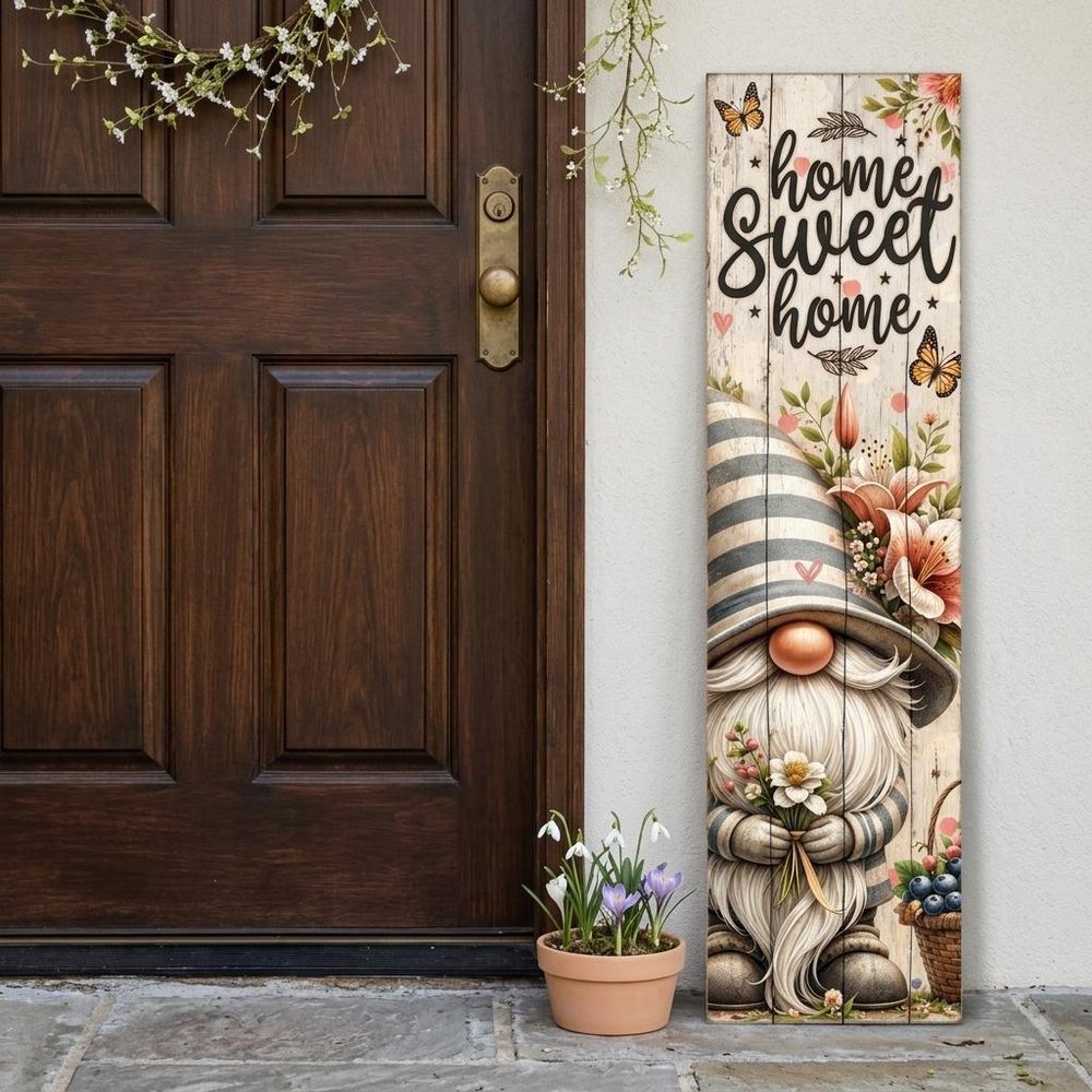 36" Gray Off White And Black Solid Wood Home Sweet Home Porch Sign