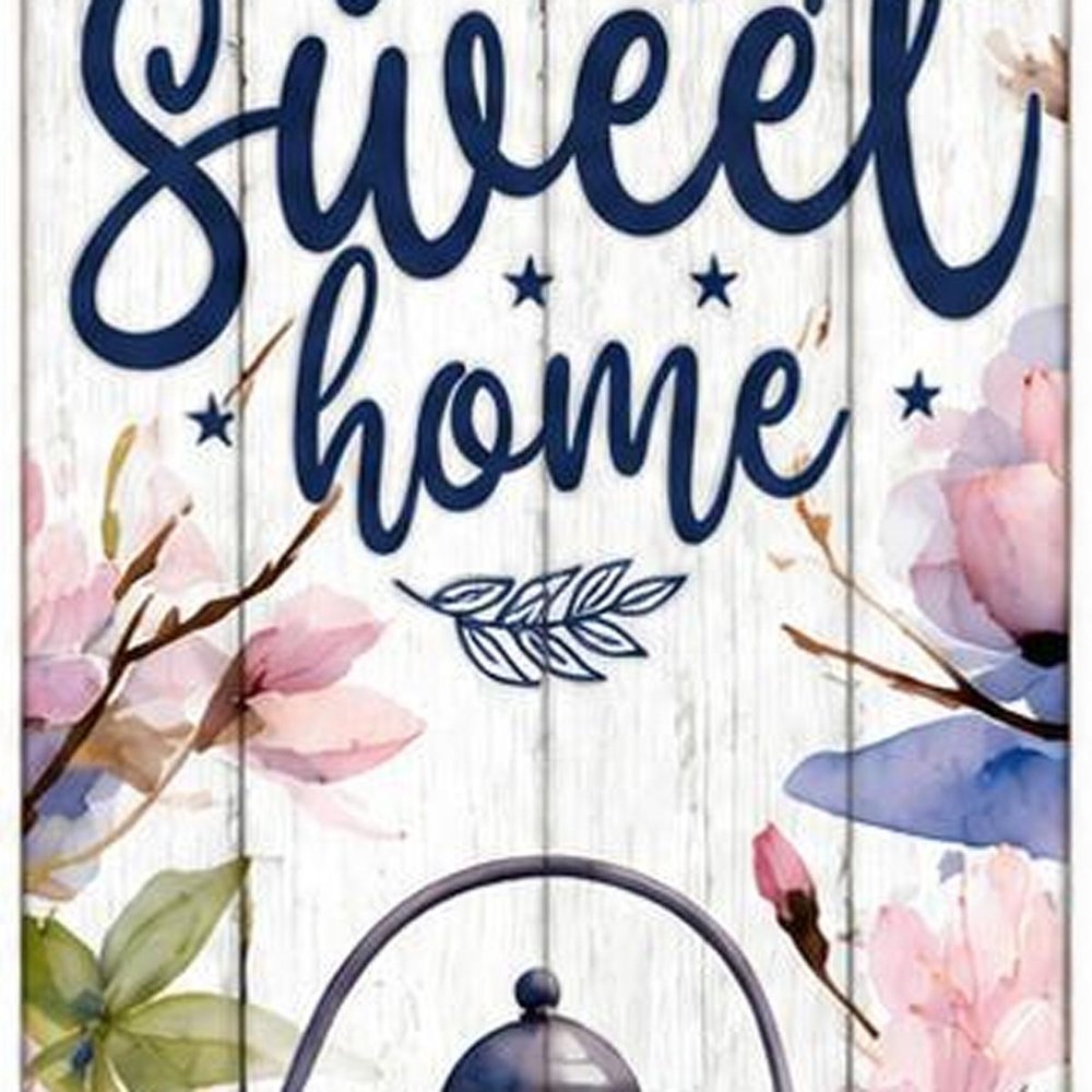 36" Pink Navy Blue And White Solid Wood Home Sweet Home Porch Sign