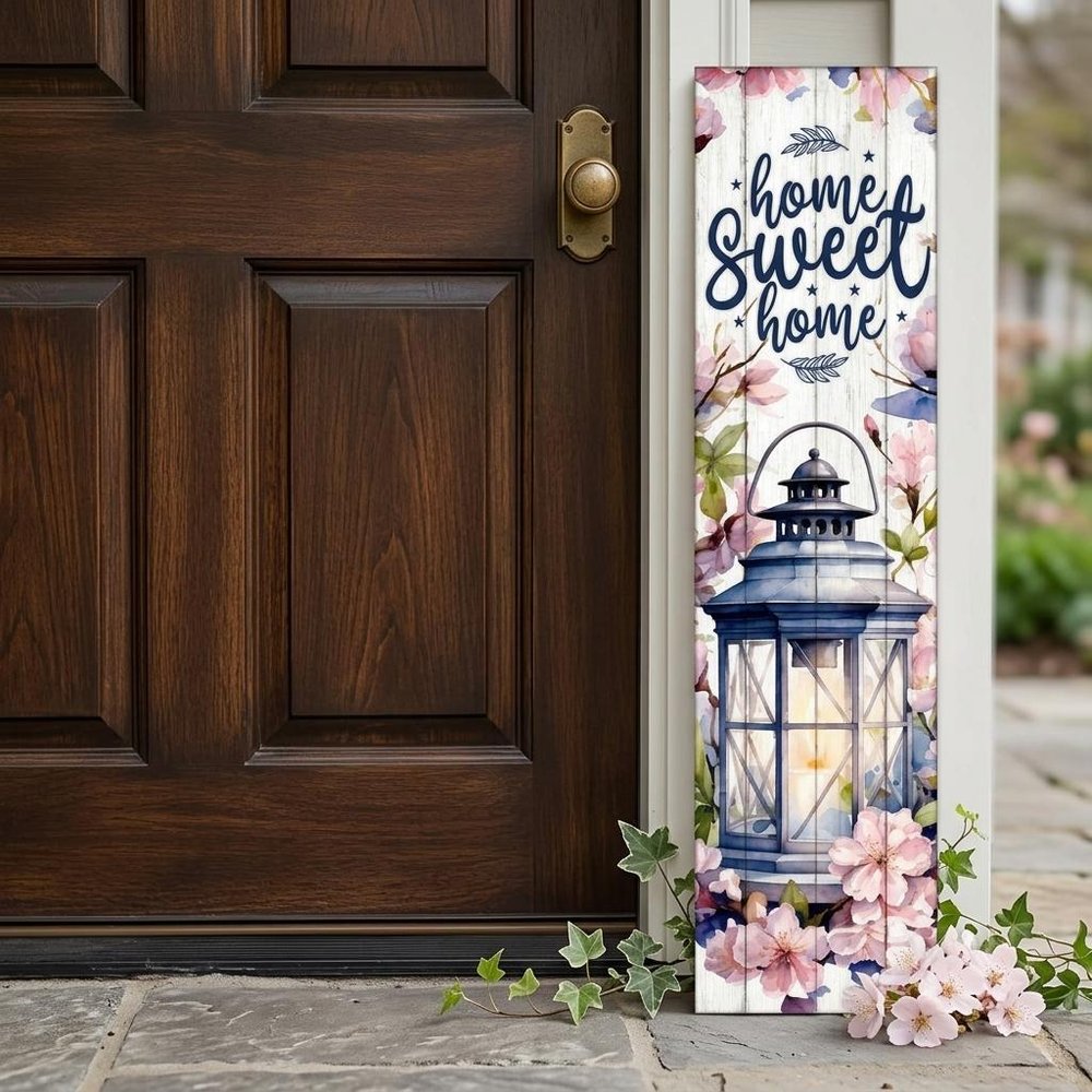 36" Pink Navy Blue And White Solid Wood Home Sweet Home Porch Sign