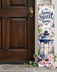 36" Pink Navy Blue And White Solid Wood Home Sweet Home Porch Sign