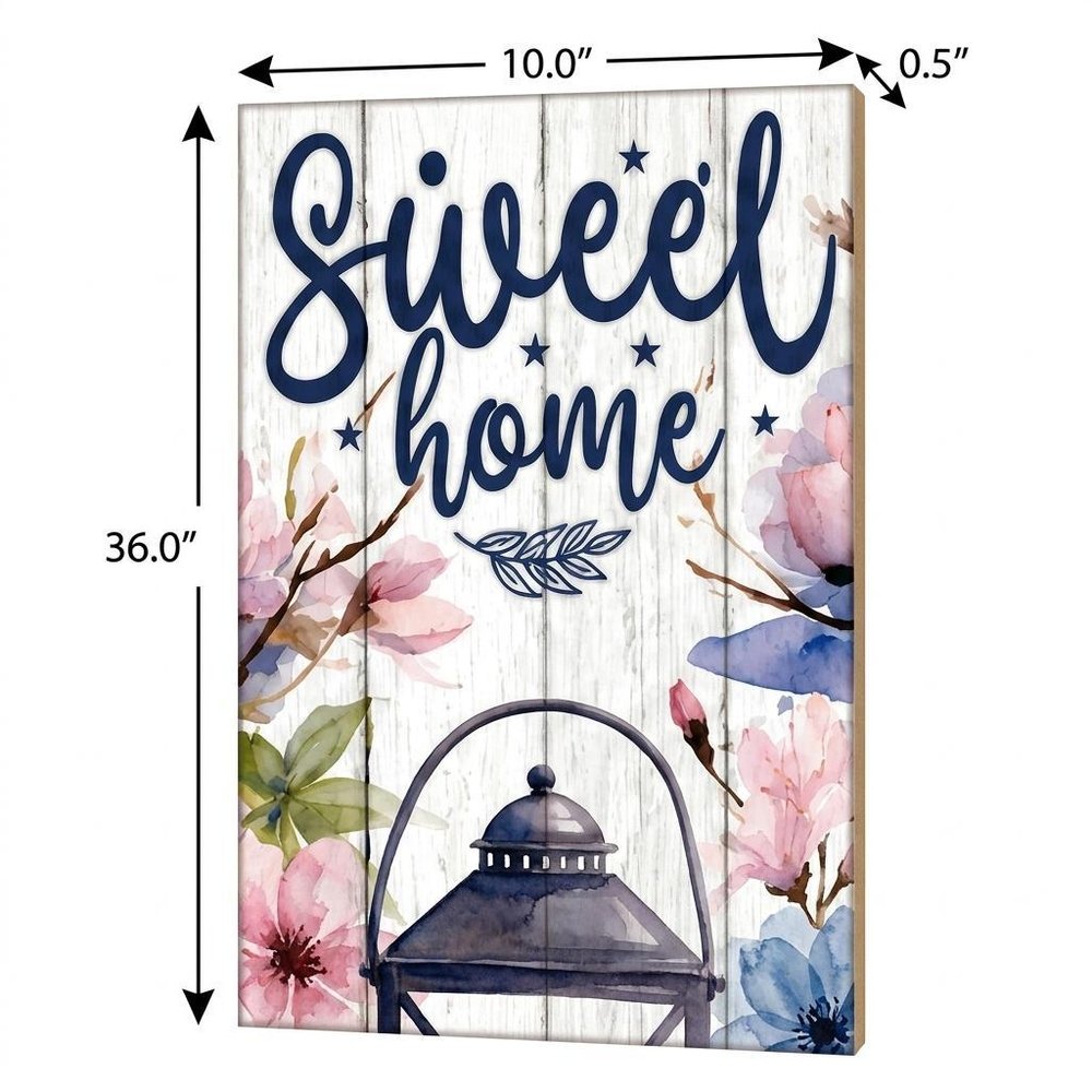 36" Pink Navy Blue And White Solid Wood Home Sweet Home Porch Sign