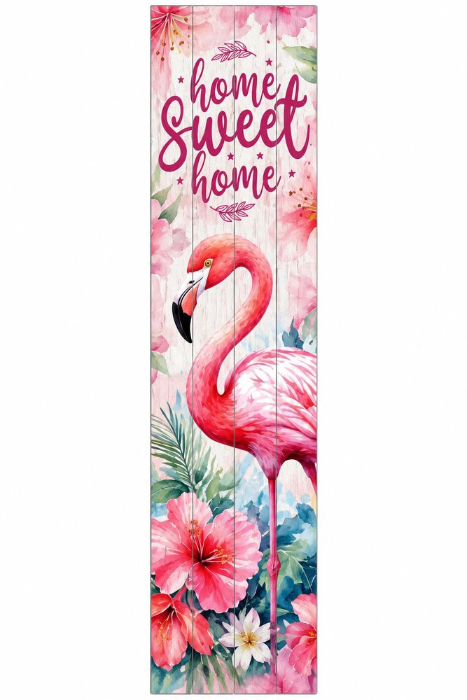 36" Green Hot Pink And White Solid Wood Home Sweet Home Flamingo Porch Sign