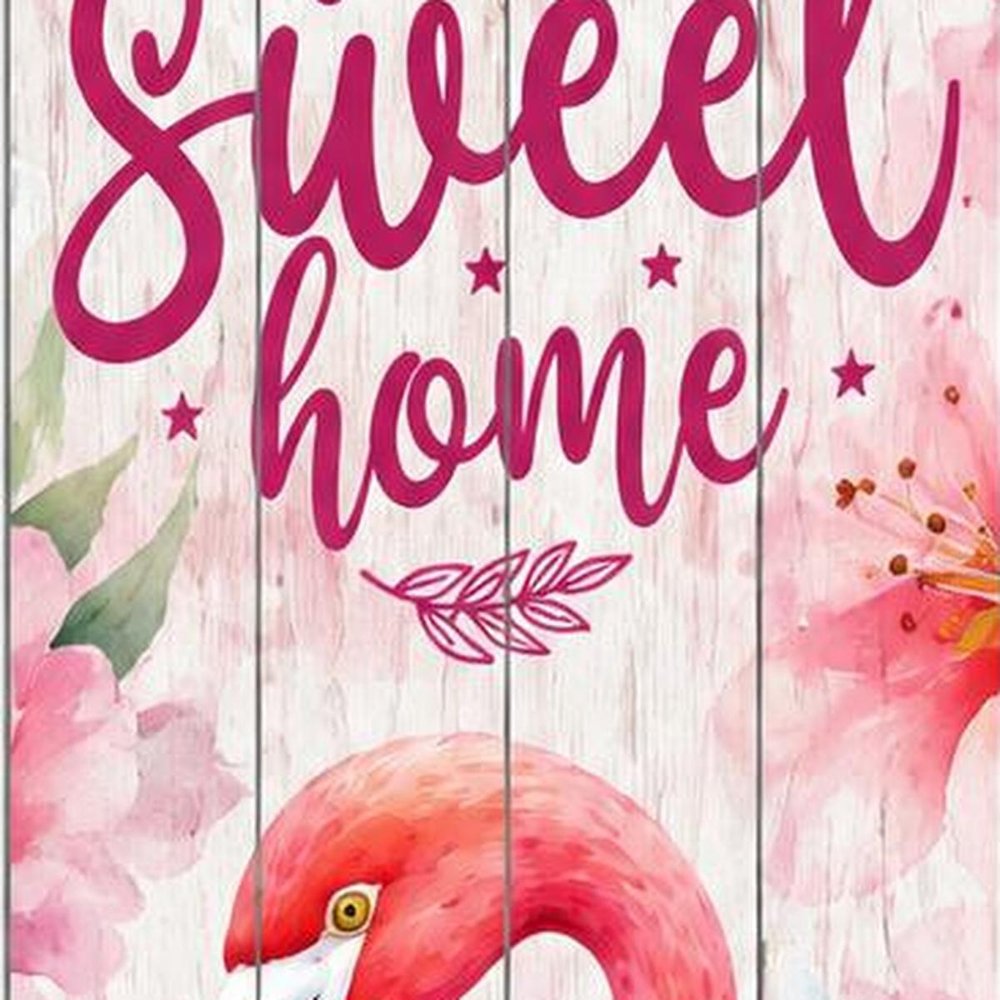 36" Green Hot Pink And White Solid Wood Home Sweet Home Flamingo Porch Sign