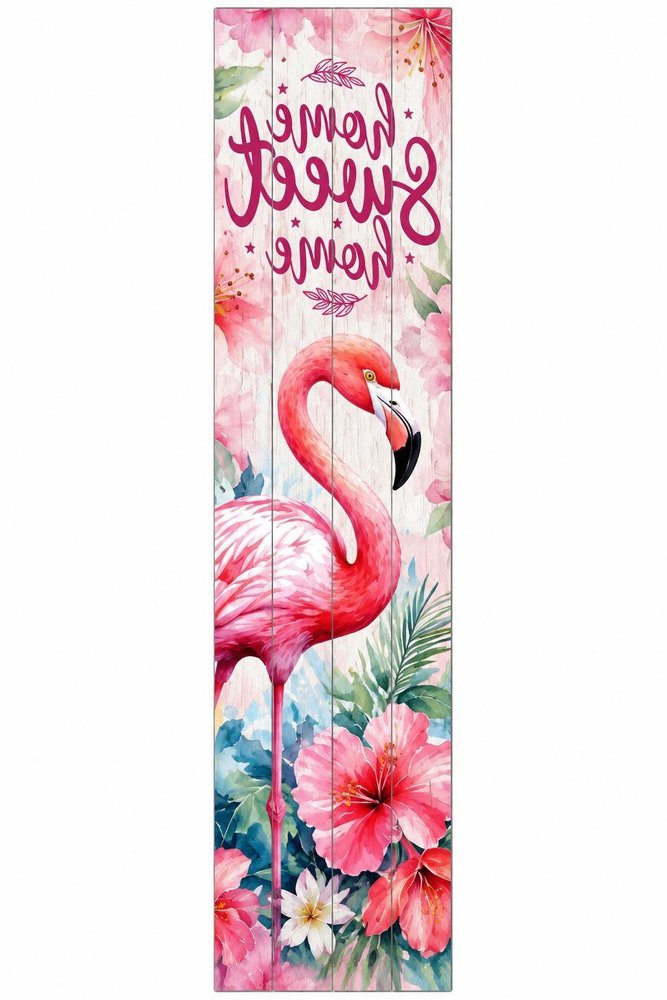 36" Green Hot Pink And White Solid Wood Home Sweet Home Flamingo Porch Sign