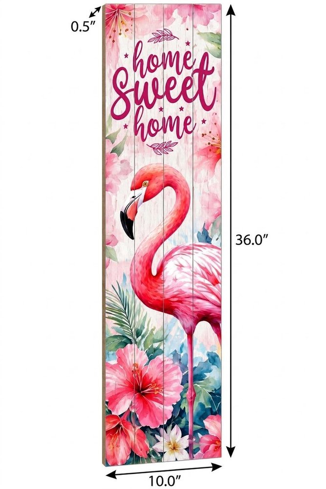 36" Green Hot Pink And White Solid Wood Home Sweet Home Flamingo Porch Sign