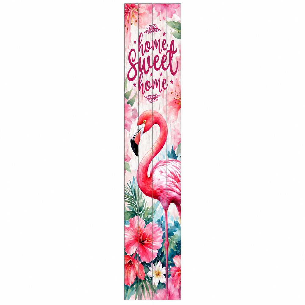 36" Green Hot Pink And White Solid Wood Home Sweet Home Flamingo Porch Sign