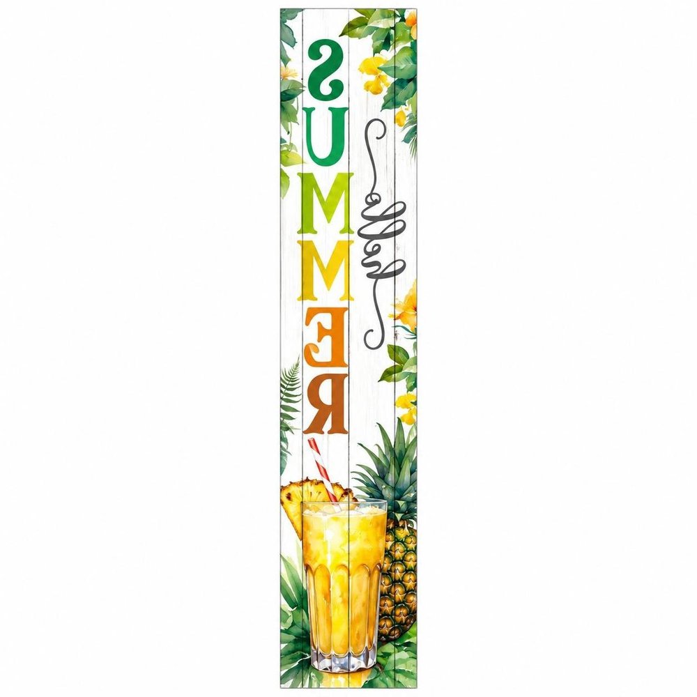 46" Yellow Off White Green And Dark Gray Solid Wood Hello Summer Porch Sign