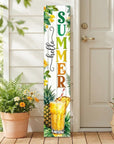 46" Yellow Off White Green And Dark Gray Solid Wood Hello Summer Porch Sign