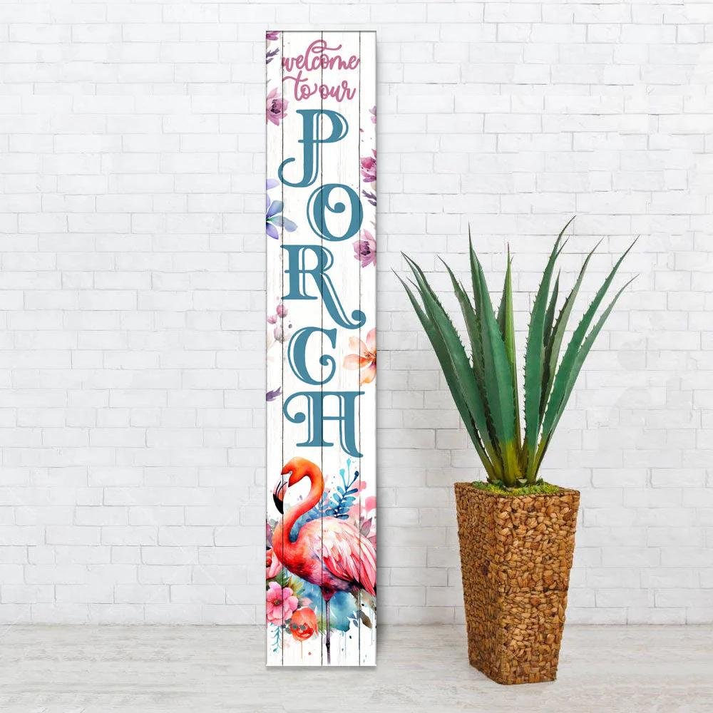 46" Hot Pink White And Teal Blue Solid Wood Welcome To Our Porch Flamingo Porch Sign