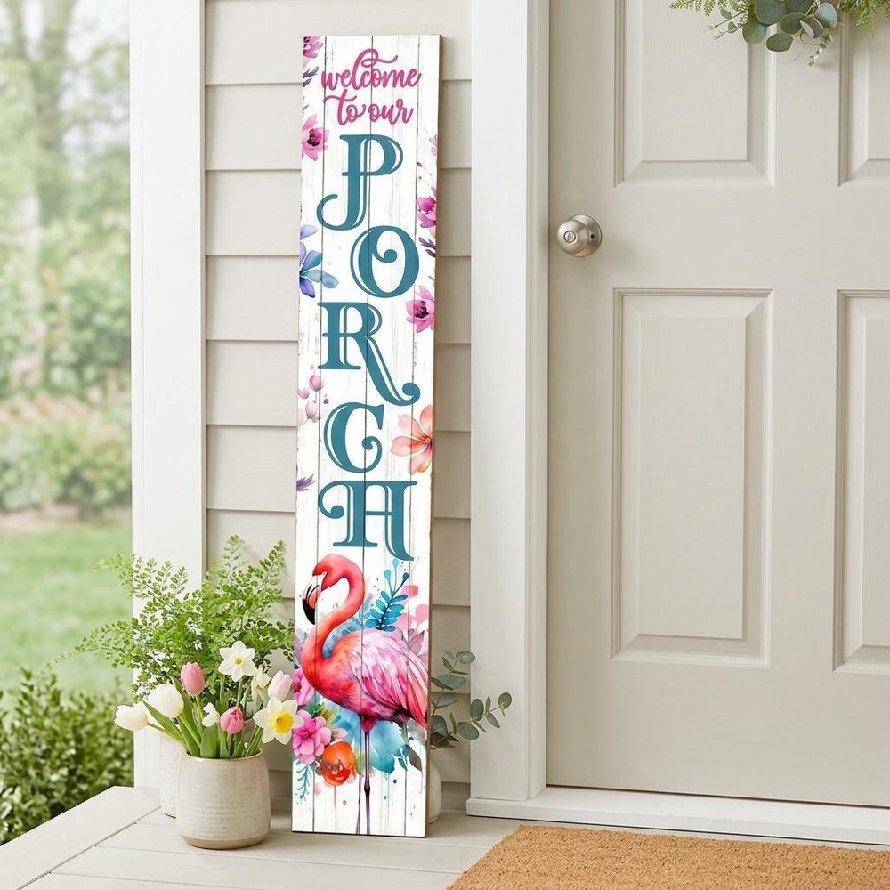 46" Hot Pink White And Teal Blue Solid Wood Welcome To Our Porch Flamingo Porch Sign