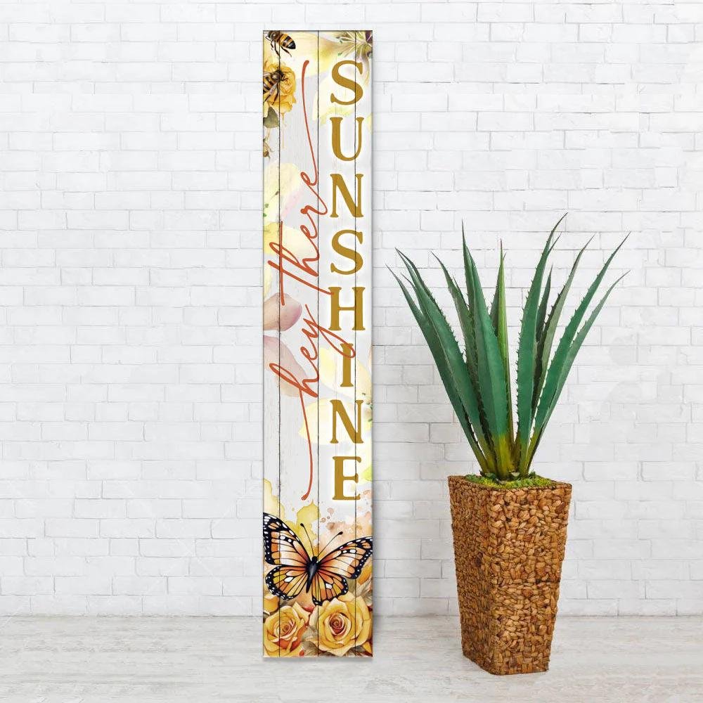 46" Yellow White And Green Solid Wood Hello Sunshine Porch Sign