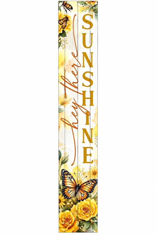 46" Yellow White And Green Solid Wood Hello Sunshine Porch Sign