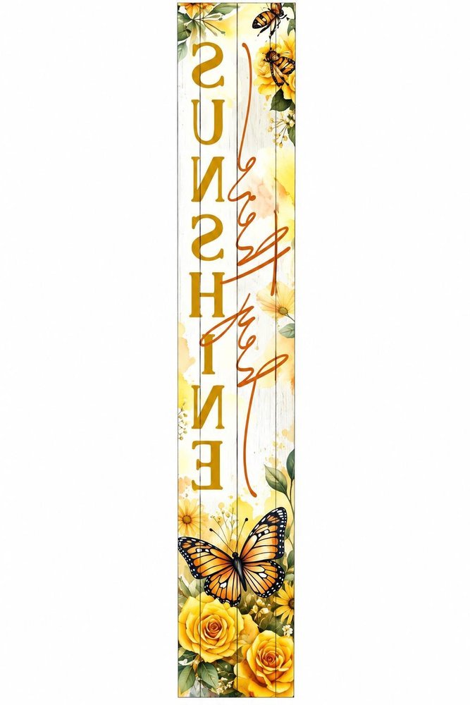46" Yellow White And Green Solid Wood Hello Sunshine Porch Sign