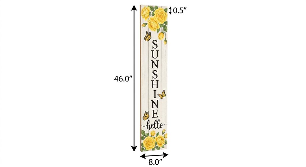 46" Yellow White And Green Solid Wood Hello Sunshine Porch Sign