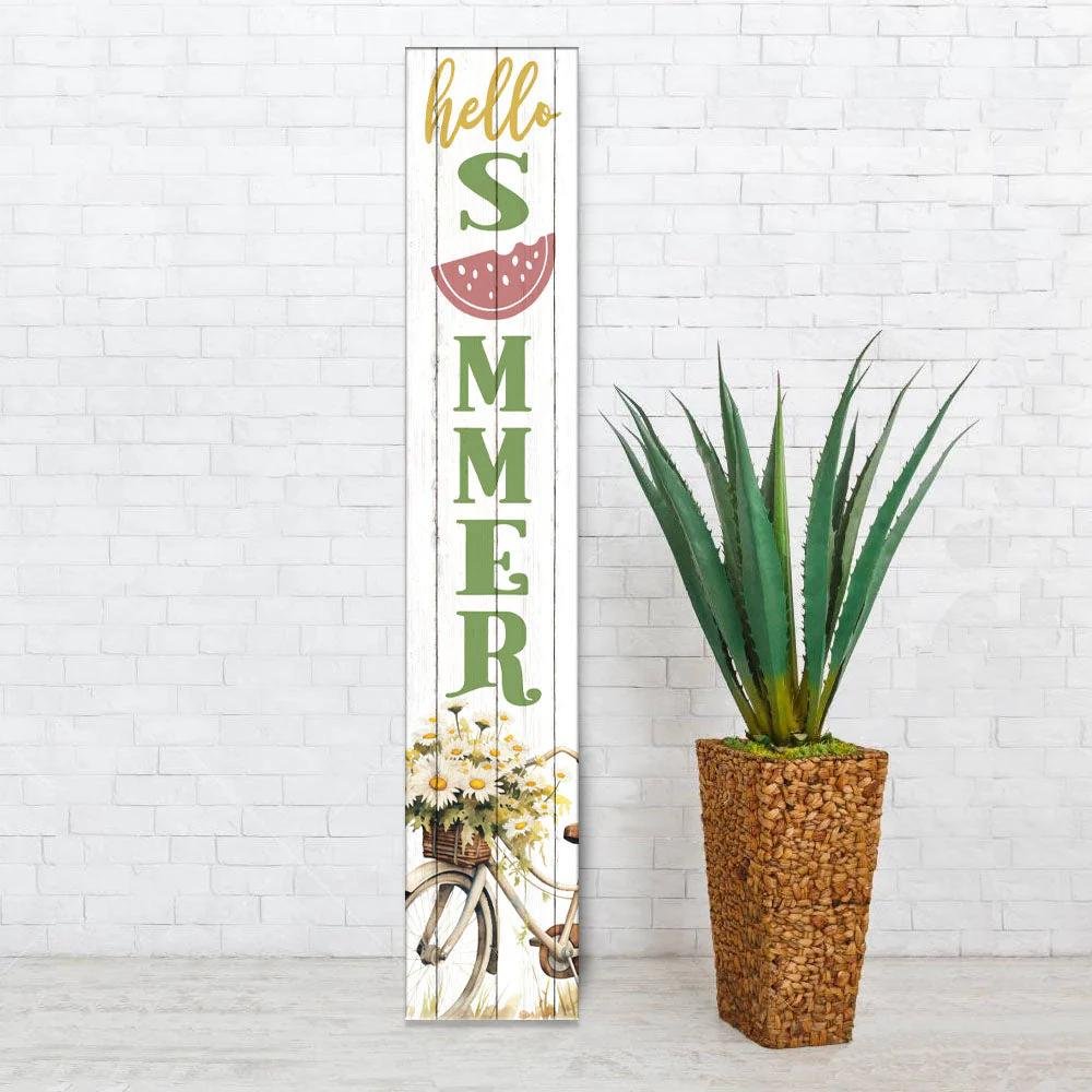 46" Sage White And Yellow Solid Wood Hello Summer Porch Sign