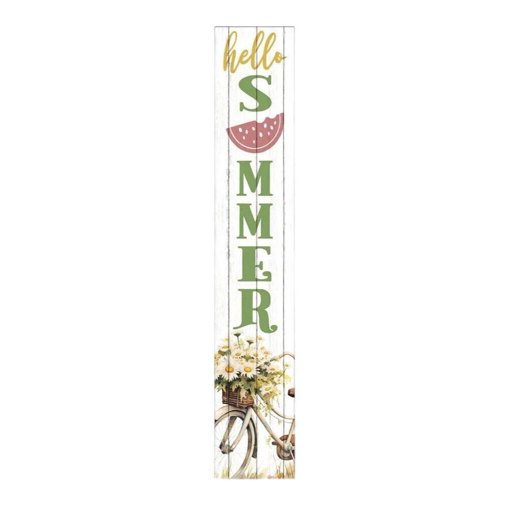 46" Sage White And Yellow Solid Wood Hello Summer Porch Sign