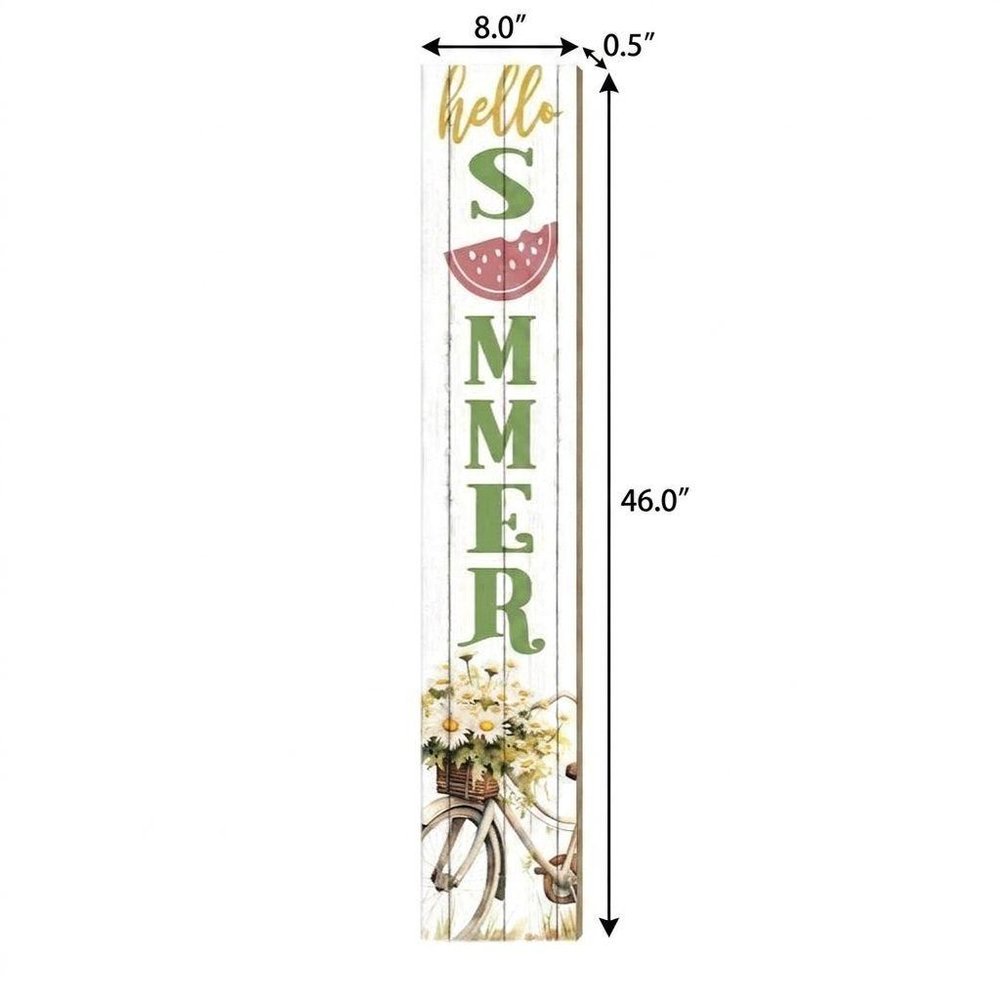 46" Sage White And Yellow Solid Wood Hello Summer Porch Sign