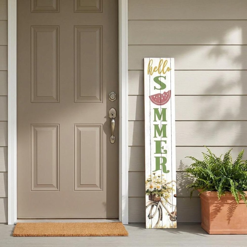 46" Sage White And Yellow Solid Wood Hello Summer Porch Sign