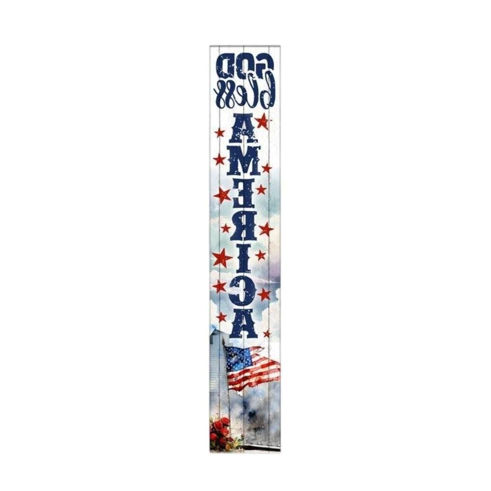 46" Navy Blue Red And White Solid Wood God Bless America Porch Sign