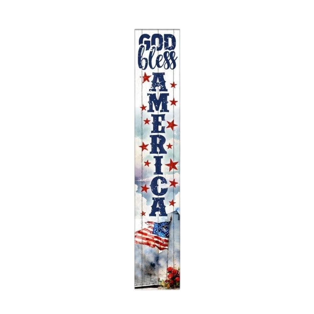 46" Navy Blue Red And White Solid Wood God Bless America Porch Sign