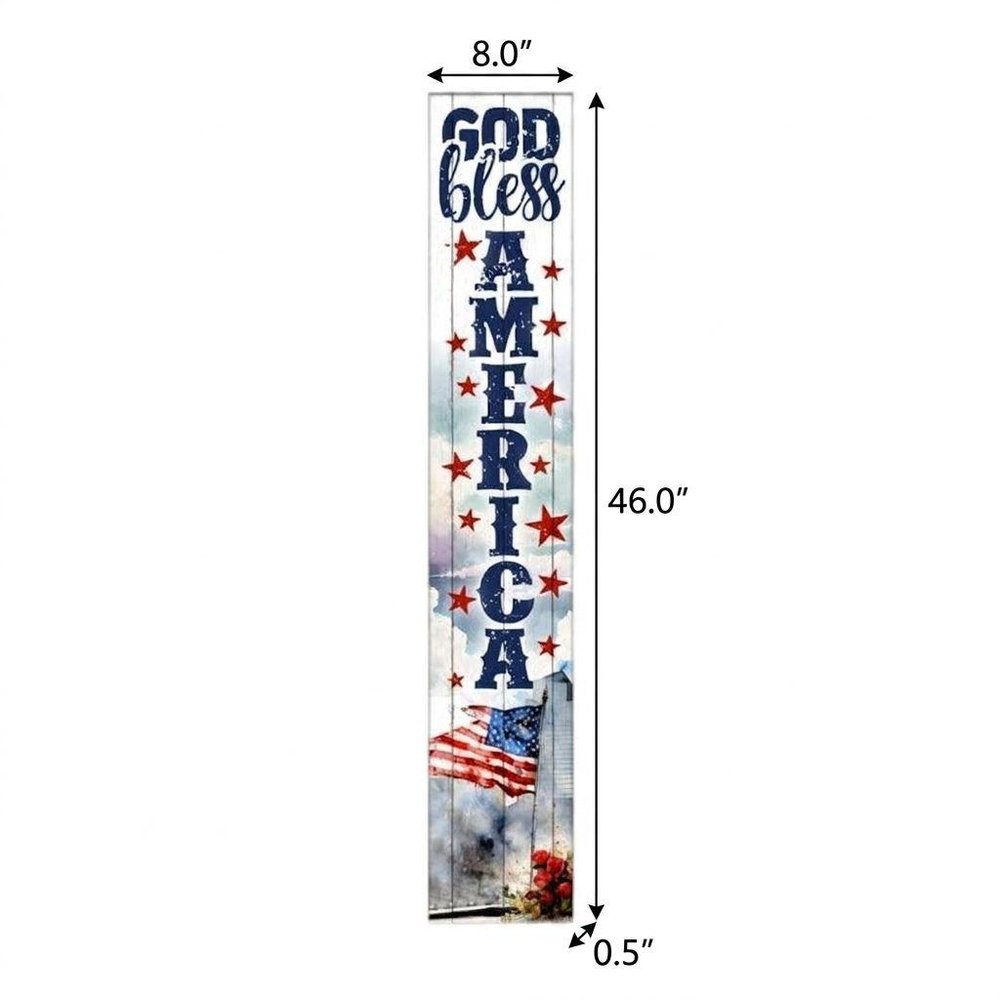 46" Navy Blue Red And White Solid Wood God Bless America Porch Sign