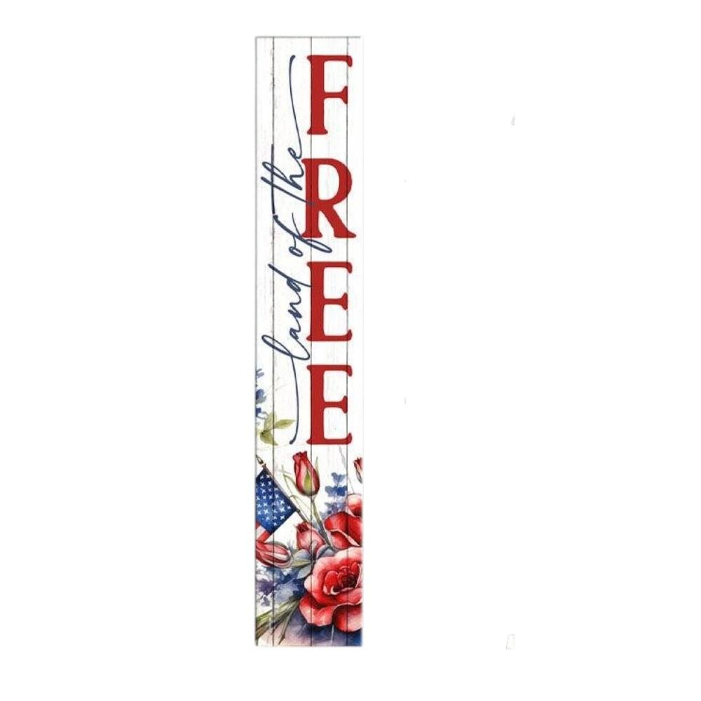 46" Navy Blue Red And White Solid Wood Land of the Free Porch Sign
