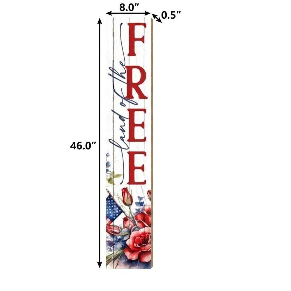 46" Navy Blue Red And White Solid Wood Land of the Free Porch Sign