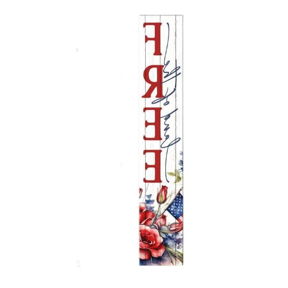 46" Navy Blue Red And White Solid Wood Land of the Free Porch Sign