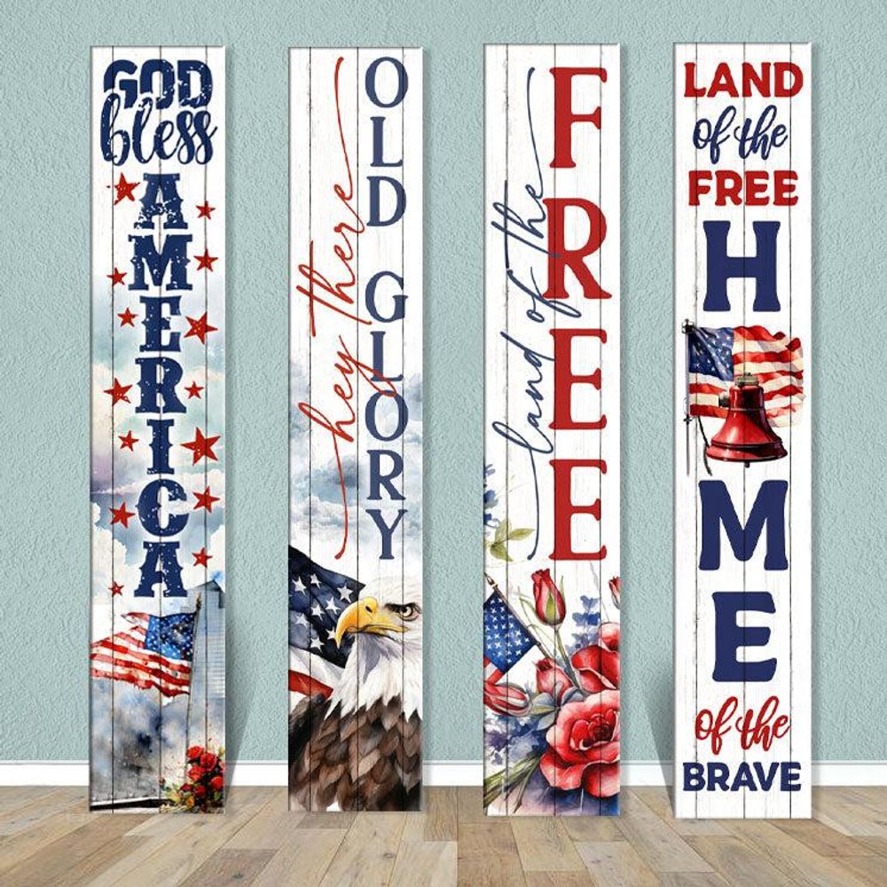 46" Navy Blue Red And White Solid Wood Hey There Old Glory Porch Sign