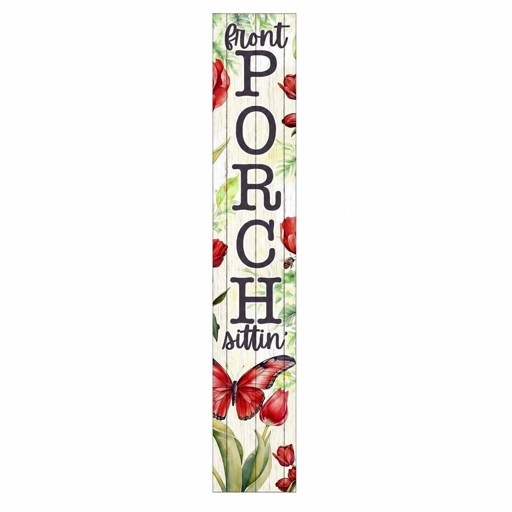 46" Green Red White And Black Solid Wood Front Porch Sittin' Butterfly Porch Sign