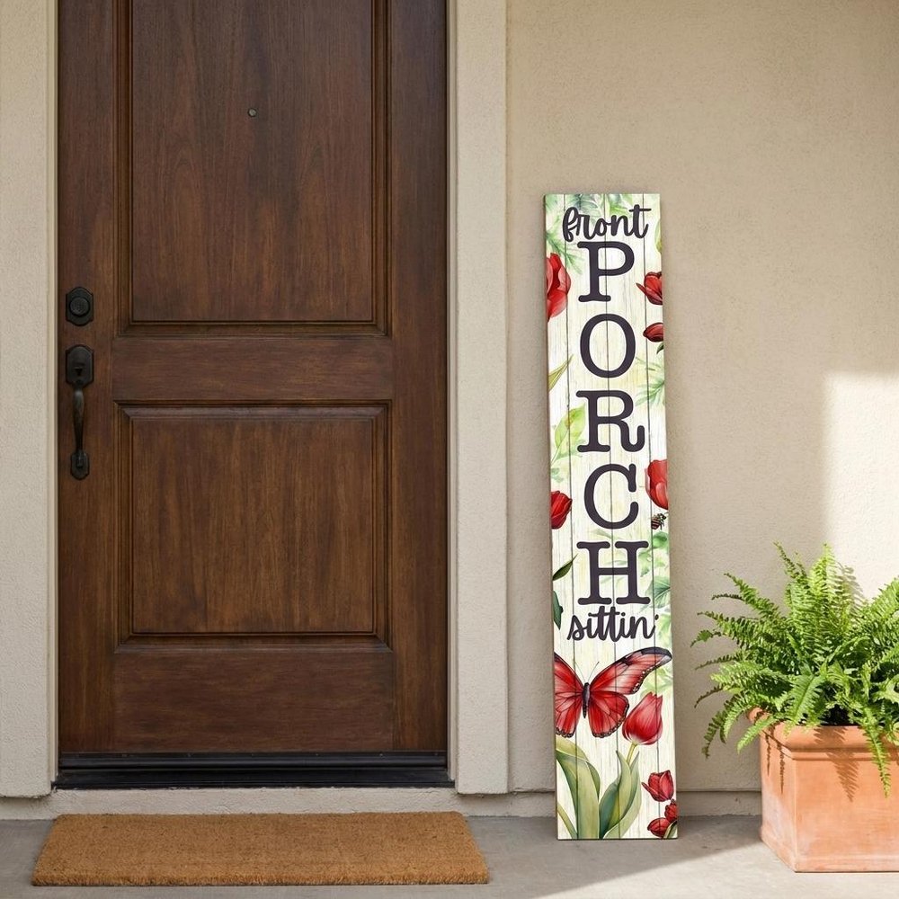 46" Green Red White And Black Solid Wood Front Porch Sittin' Butterfly Porch Sign
