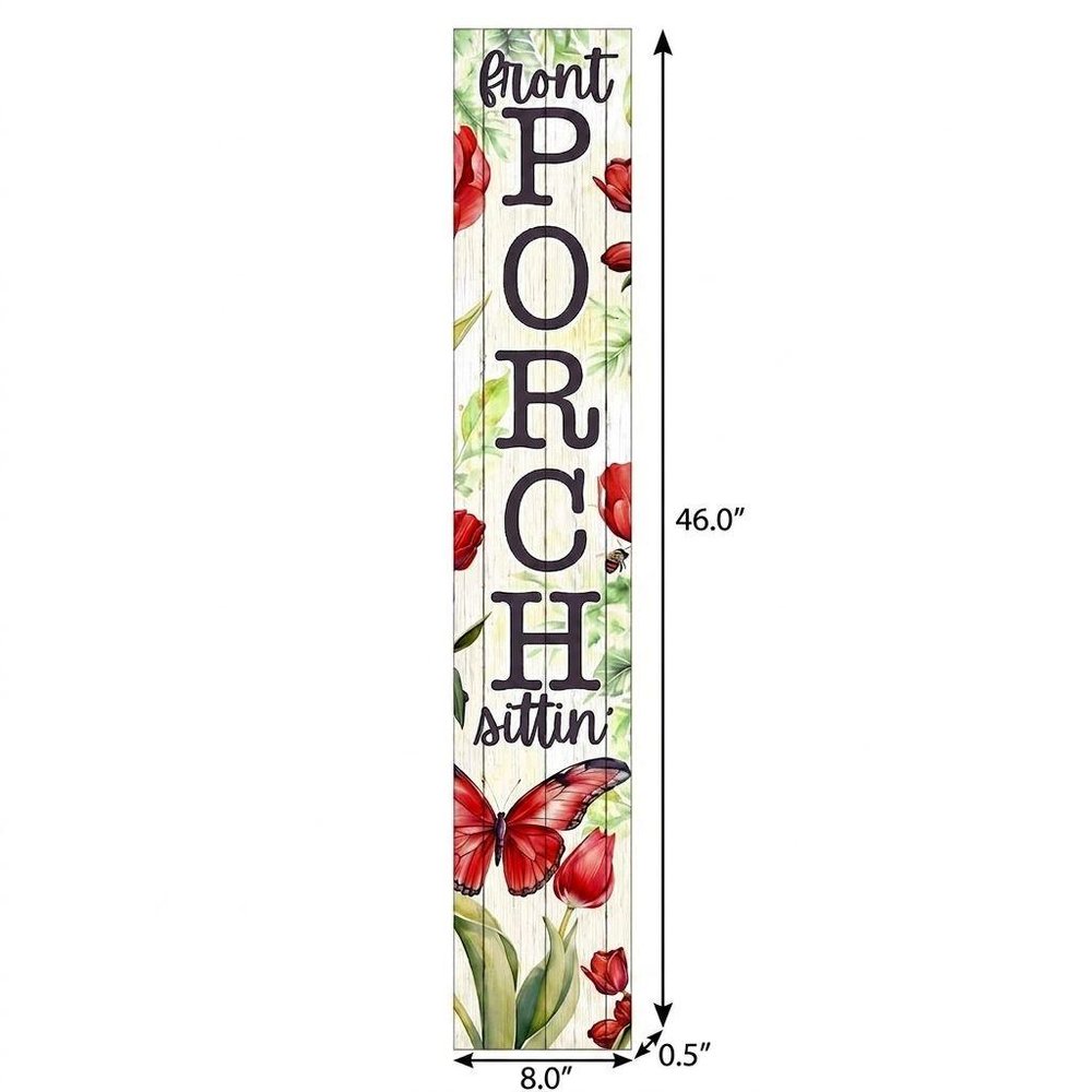 46" Green Red White And Black Solid Wood Front Porch Sittin' Butterfly Porch Sign