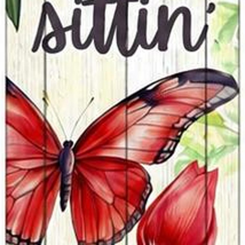 46" Green Red White And Black Solid Wood Front Porch Sittin' Butterfly Porch Sign