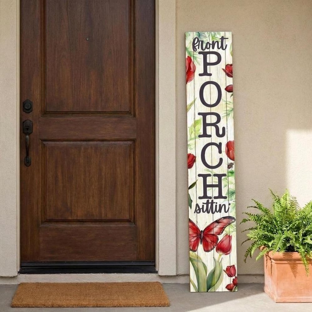 46" Green Red White And Black Solid Wood Front Porch Sittin' Butterfly Porch Sign