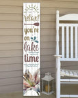 46" Teal Blue Taupe And White Solid Wood Relax You're On Lake Time Porch Sign