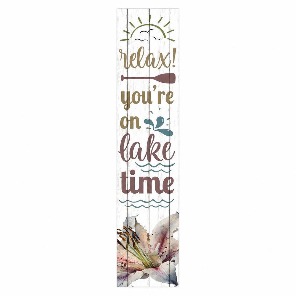 46" Teal Blue Taupe And White Solid Wood Relax You're On Lake Time Porch Sign