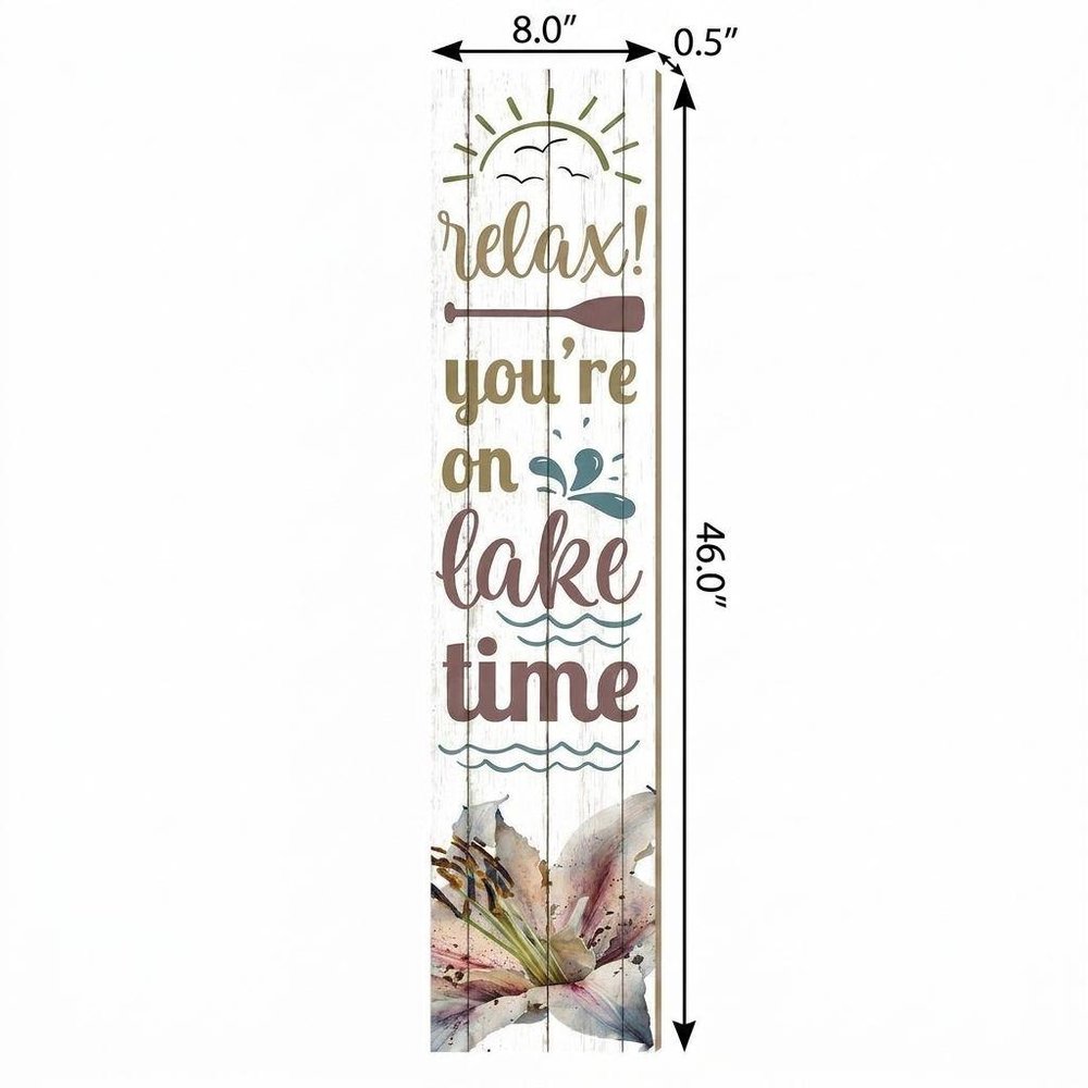 46" Teal Blue Taupe And White Solid Wood Relax You're On Lake Time Porch Sign