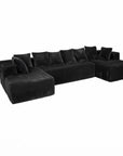 Black Corduroy Modular U Shaped Three Piece Corner Sectional With Console And Toss Pillows