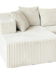 Beige Corduroy Modular U Shaped Three Piece Sofa and Chaise Sectional With Console And Toss Pillows