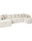Beige Corduroy Modular U Shaped Three Piece Sofa and Chaise Sectional With Console And Toss Pillows