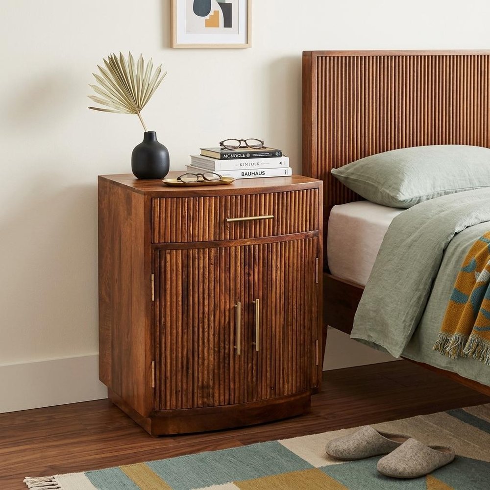 24" Brown Solid Wood One Drawer Nightstand