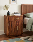 24" Brown Solid Wood One Drawer Nightstand