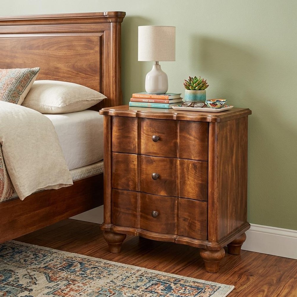 25" Chestnut Solid Wood Three Drawer Nightstand