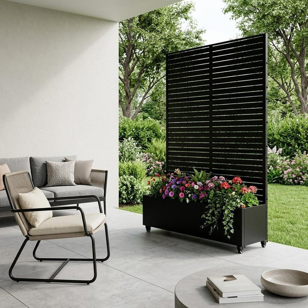 73" X 47" Black Striped Galvanized Metal Rectangular Planter Box