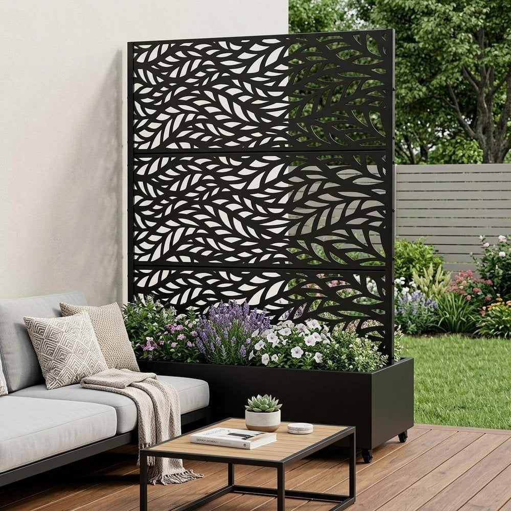 73" X 47" Black Botanical Galvanized Metal Rectangular Planter Box