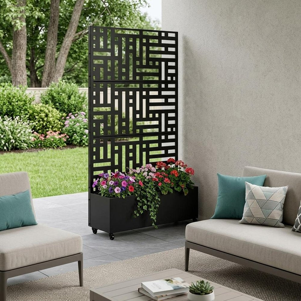 73" X 35" Black Geometric Galvanized Metal Rectangular Planter Box